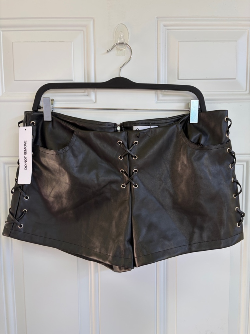 Princess Polly Black Faux Leather Lace-Up Shorts